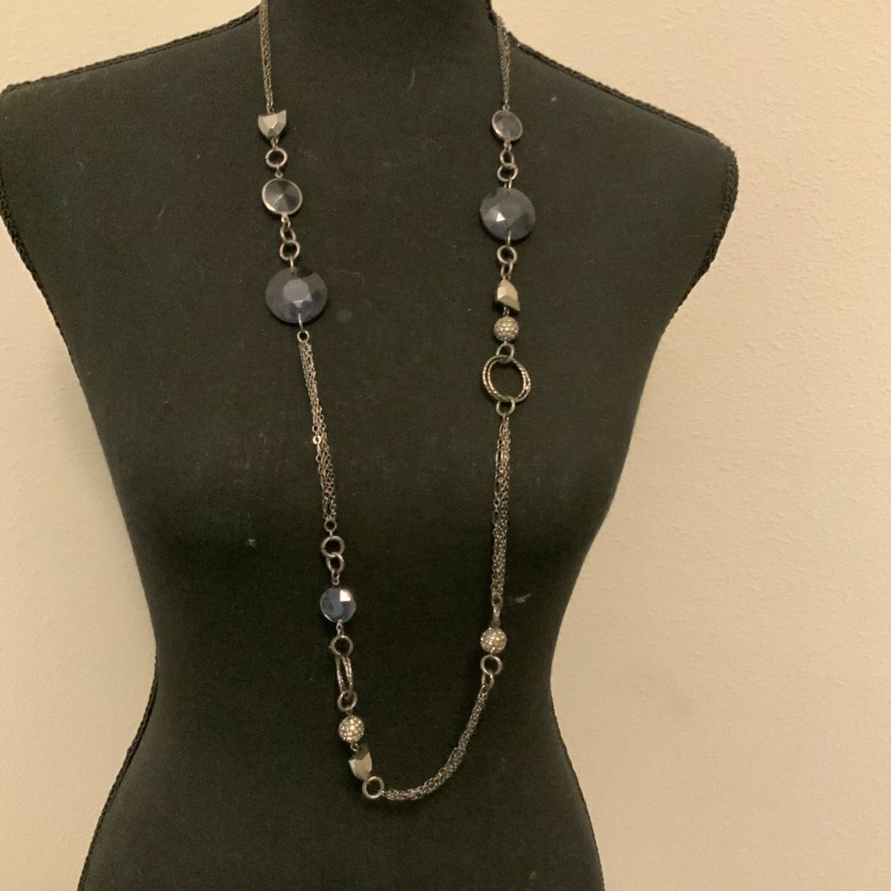 Lia Sophia "Tinsel" Blue Faceted Rhinestone Silver Tone Necklace - Picture 3 of 6